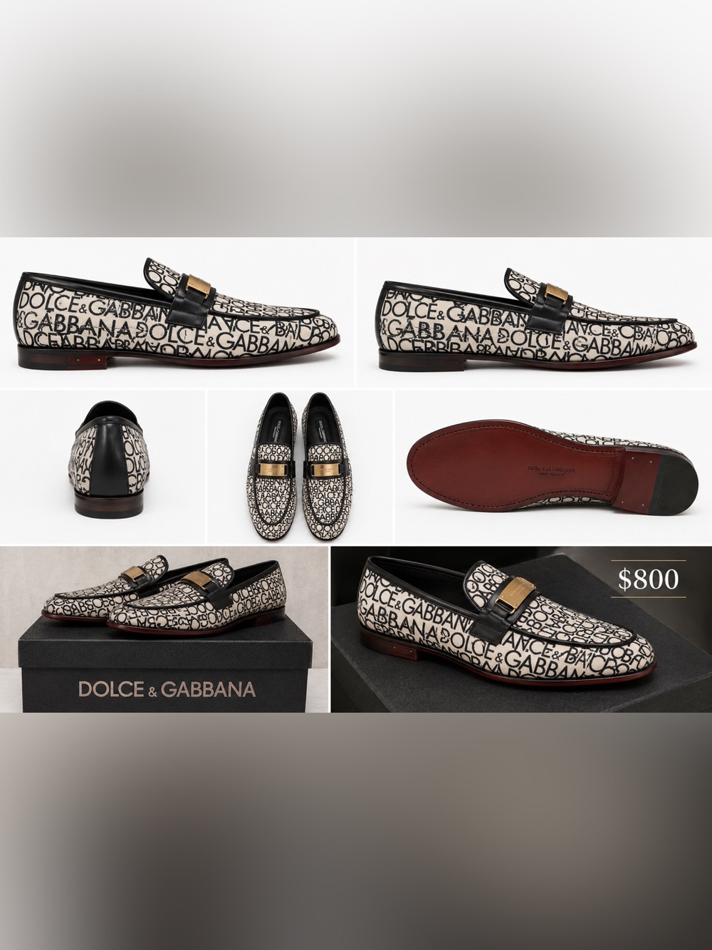 Dolce & Gabbana Navy and White Monogram Loafer with Red Leather Sole